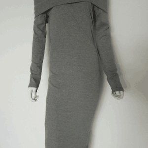 Women's Gray Long Sleeve Off Shoulder Dress -NEW